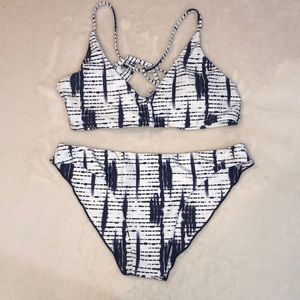 white and navy blue bikini